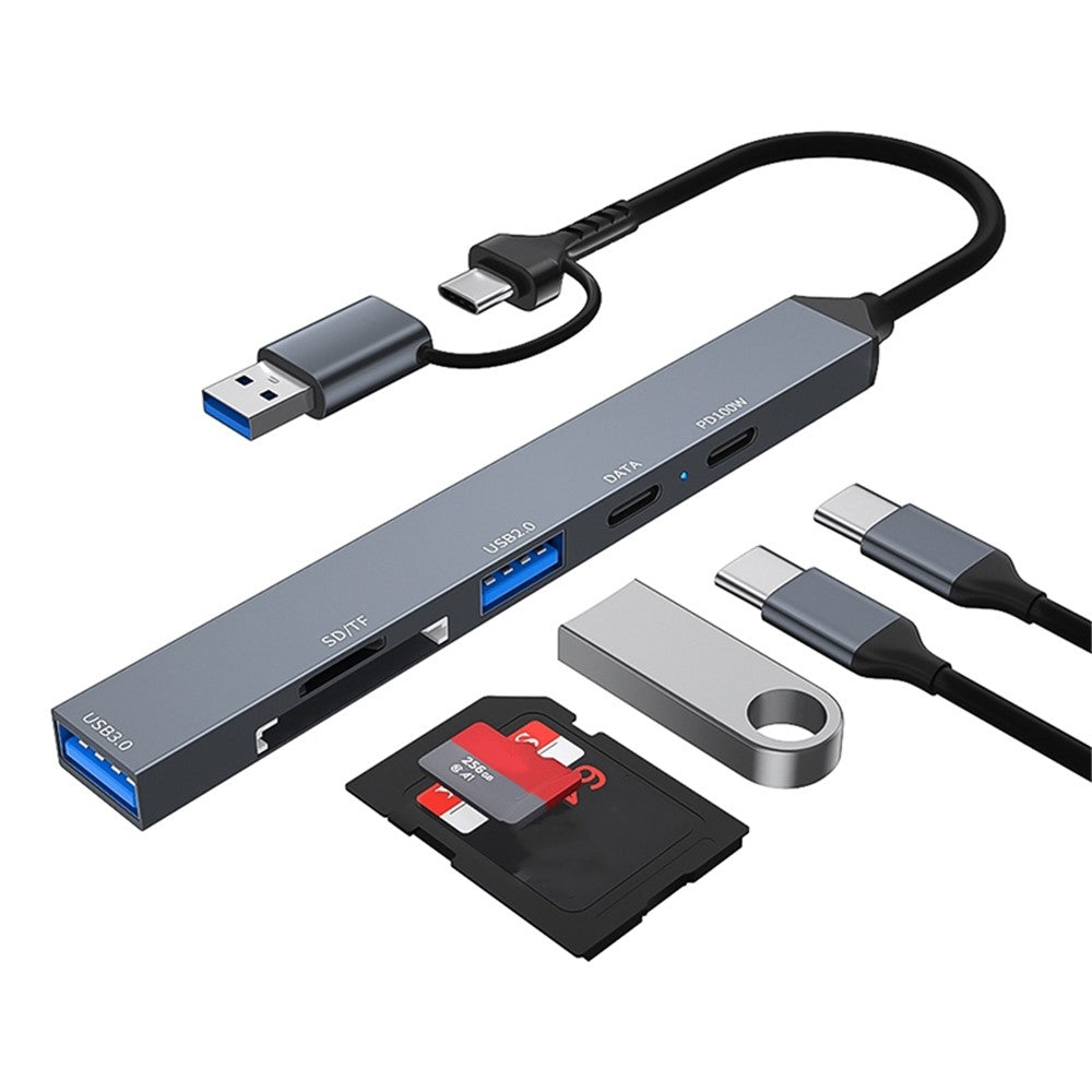 ADS-807D USB+Type-C Adapter to PD 100W Charging Data Reading Card Slots Multi-Port Hub