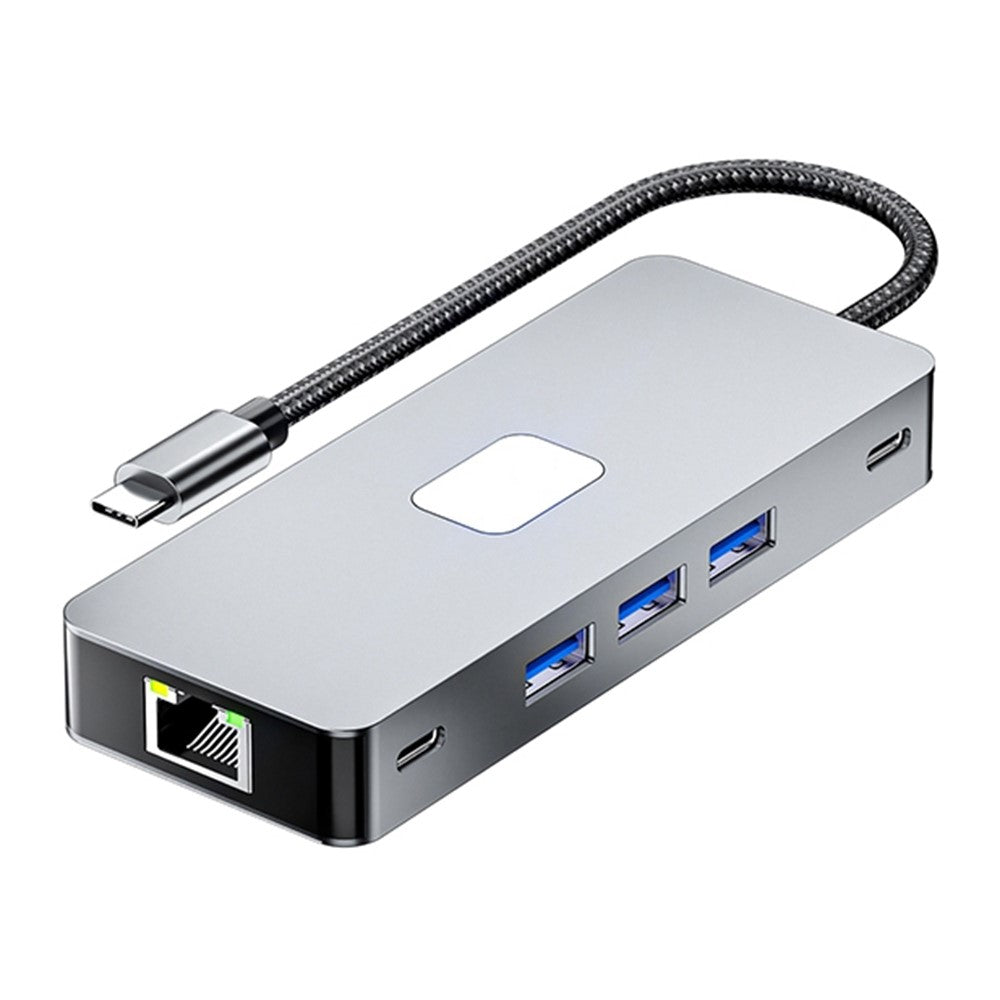 BYL-2315 10-in-1 Type-C Hub to PD 100W Charging RJ45 USB 3.0 USB-C HD 4K Video Output Card Reader