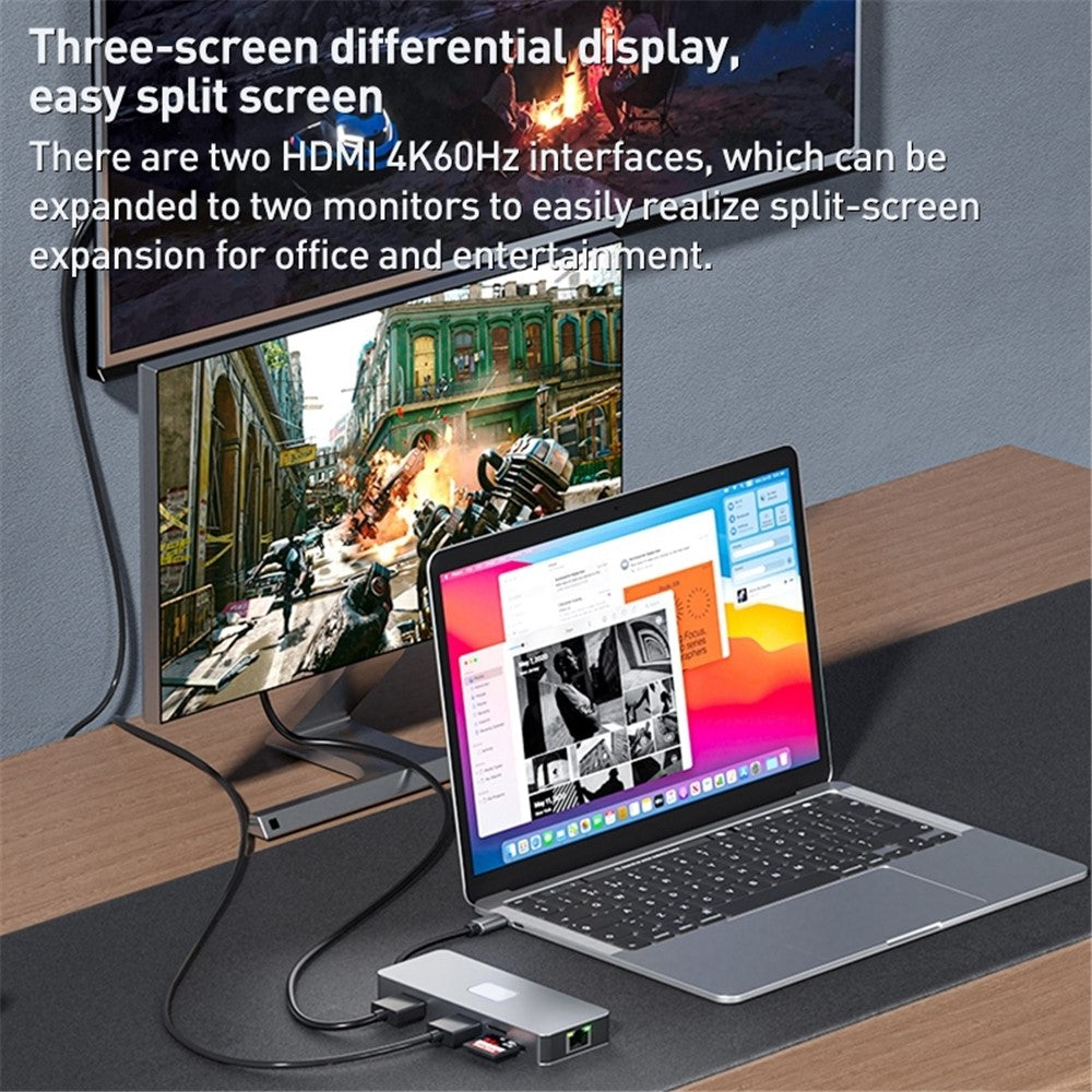 BYL-2315 10-in-1 Type-C Hub to PD 100W Charging RJ45 USB 3.0 USB-C HD 4K Video Output Card Reader