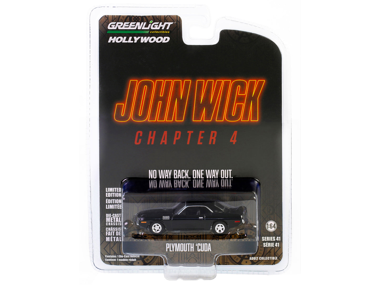 Plymouth Barracuda Black "John Wick: Chapter 4" (2023) Movie "Hollywood Series" Release 41 1/64 Diecast Model Car by Greenlight