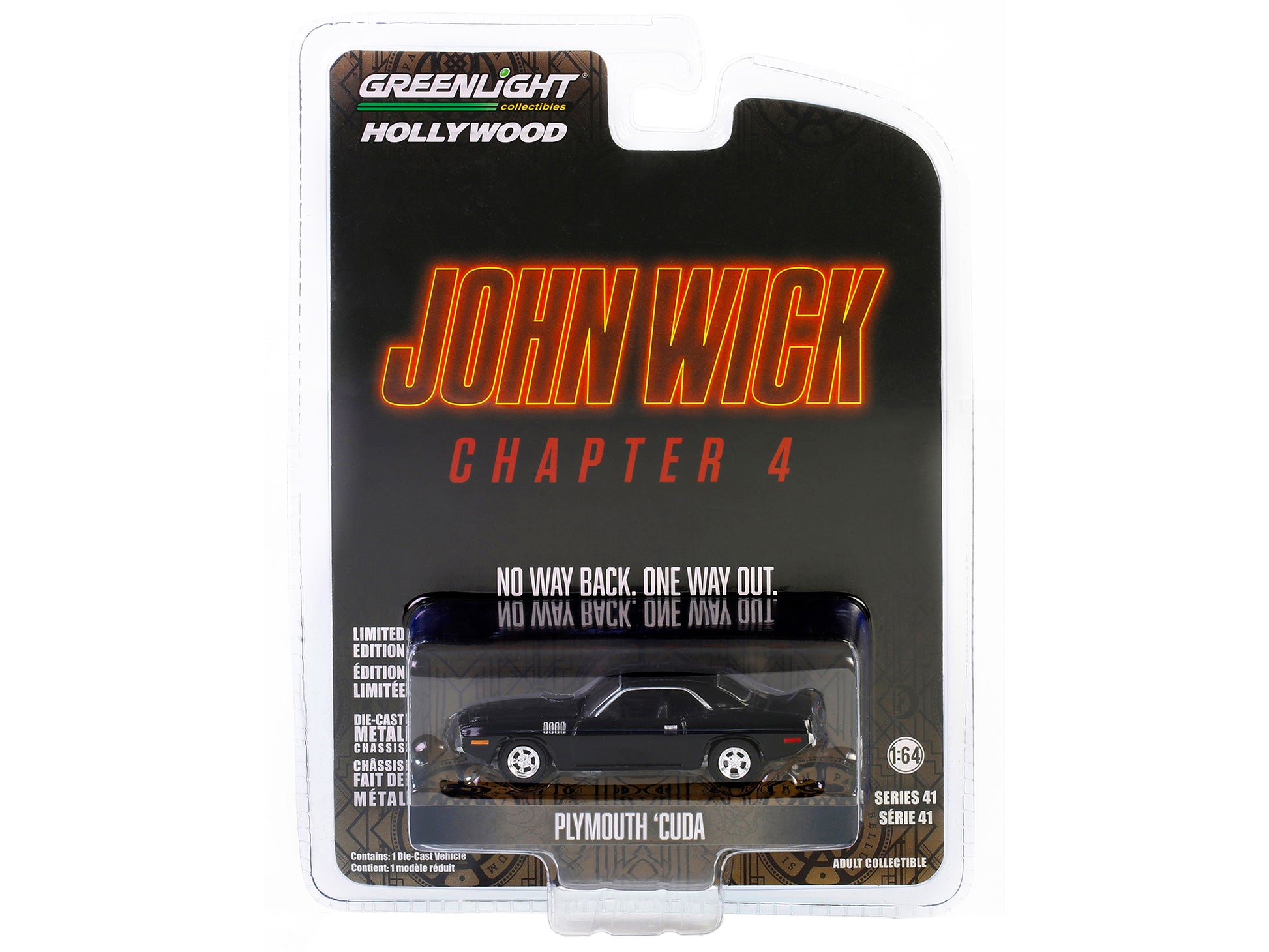 Plymouth Barracuda Black "John Wick: Chapter 4" (2023) Movie "Hollywood Series" Release 41 1/64 Diecast Model Car by Greenlight