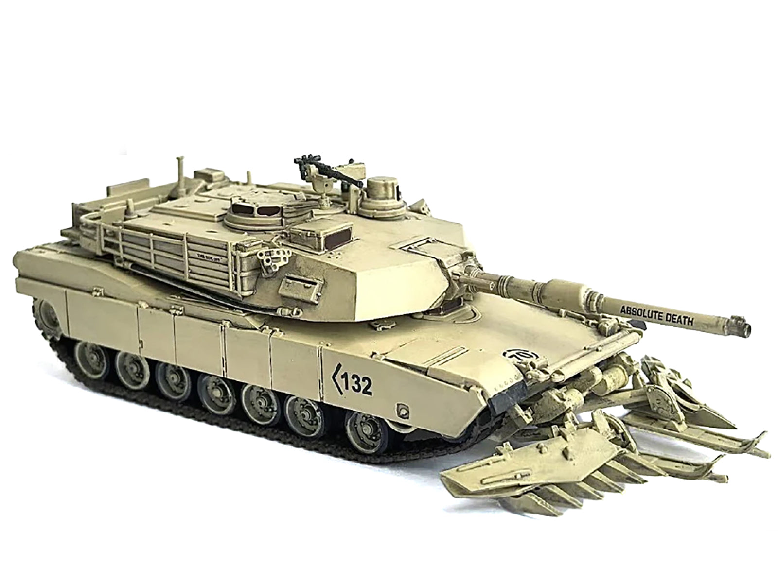United States M1A2 SEP (System Enhancement Package) Abrams Tank with Mine Plow (Travel Mode) #132 "Absolute Death United States Army" Desert Sand "NEO Dragon Armor" Series 1/72 Plastic Model by Dragon Models