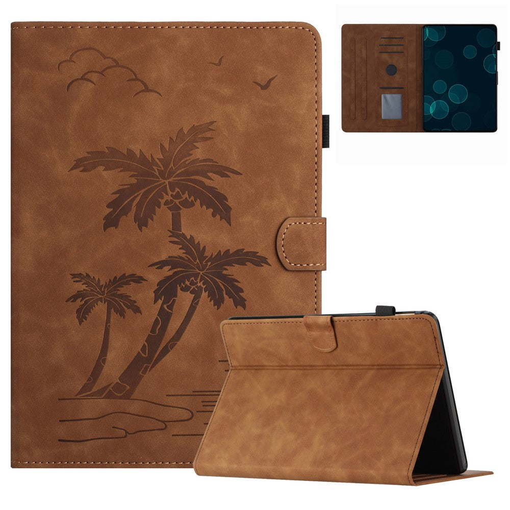 For Amazon Kindle Paperwhite 5 (2021) Case Card Holder Coconut Tree Imprinted Leather Cover