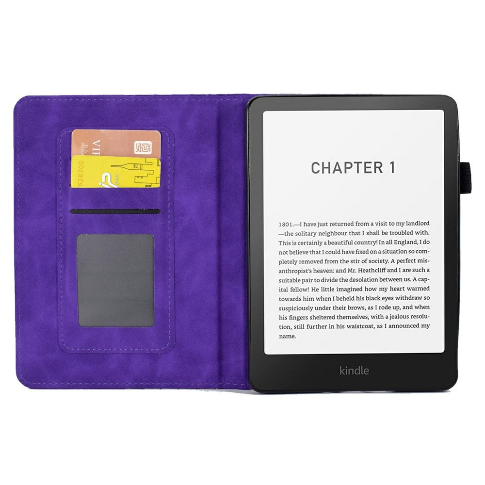 For Amazon Kindle Paperwhite (2024) Case Card Slots Leather Cover Block Pattern