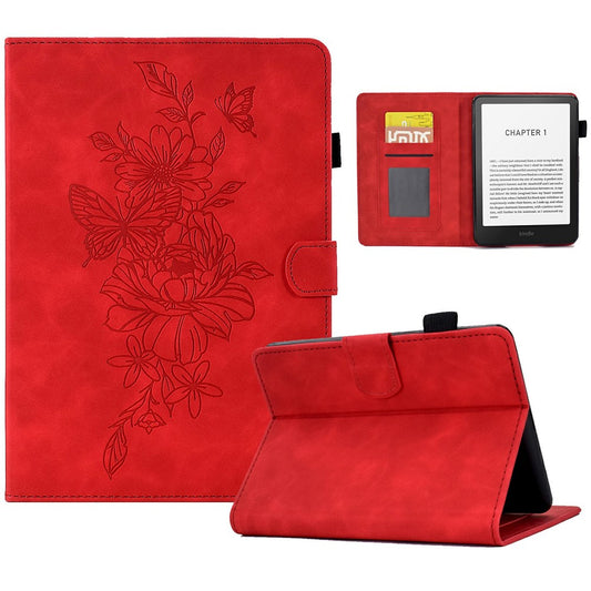 For Amazon Kindle Paperwhite (2024) Case Flower Butterfly Imprinted Card Slots Leather Cover