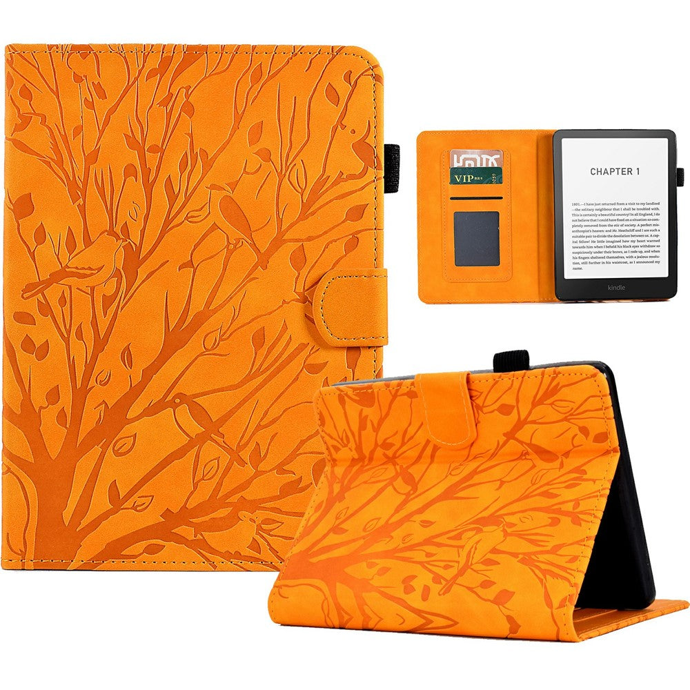 For Amazon Kindle Paperwhite (2024) Leather Case Tree Pattern Card Slots Stand Cover