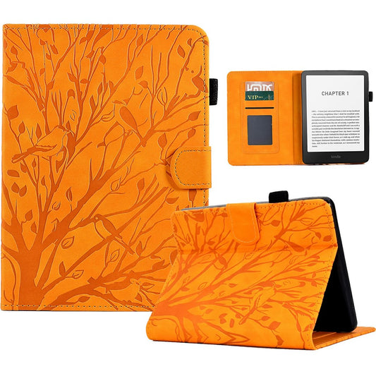 For Amazon Kindle Paperwhite (2024) Leather Case Tree Pattern Card Slots Stand Cover