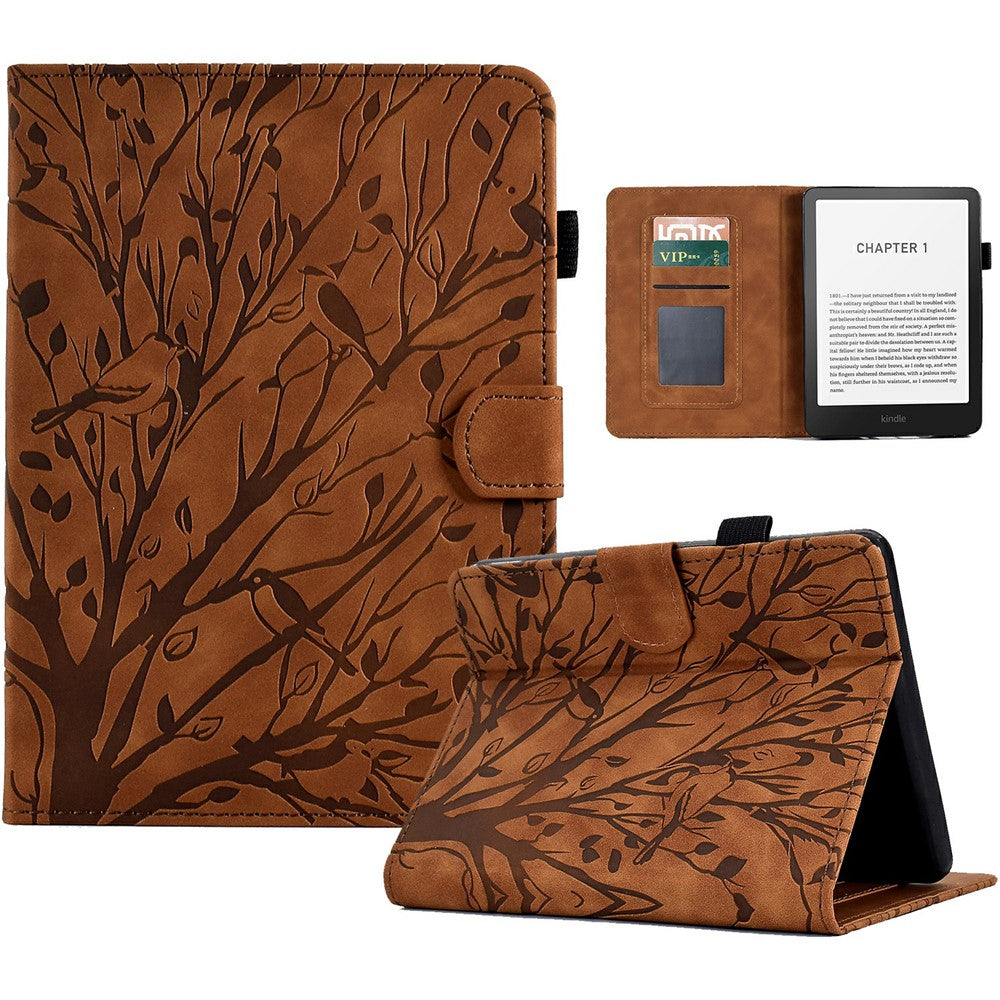 For Amazon Kindle Paperwhite (2024) Leather Case Tree Pattern Card Slots Stand Cover