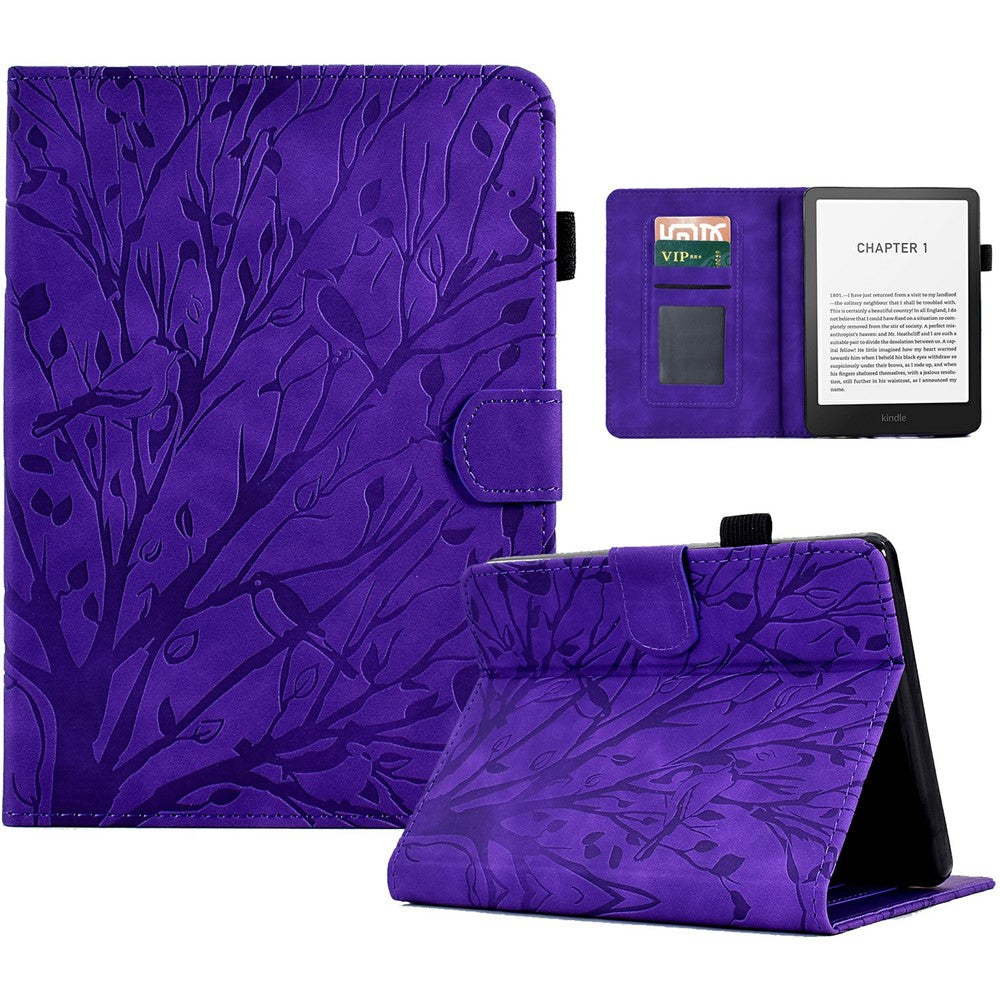 For Amazon Kindle Paperwhite (2024) Leather Case Tree Pattern Card Slots Stand Cover