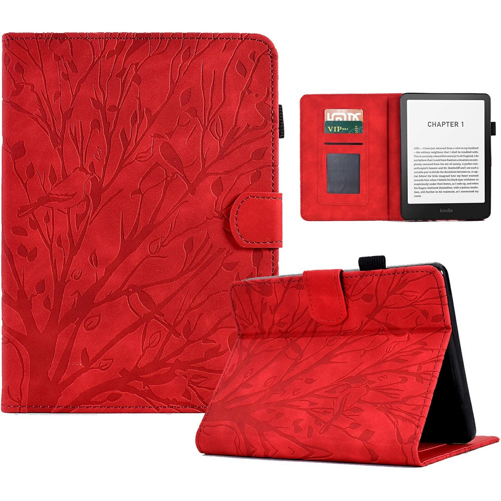 For Amazon Kindle Paperwhite (2024) Leather Case Tree Pattern Card Slots Stand Cover