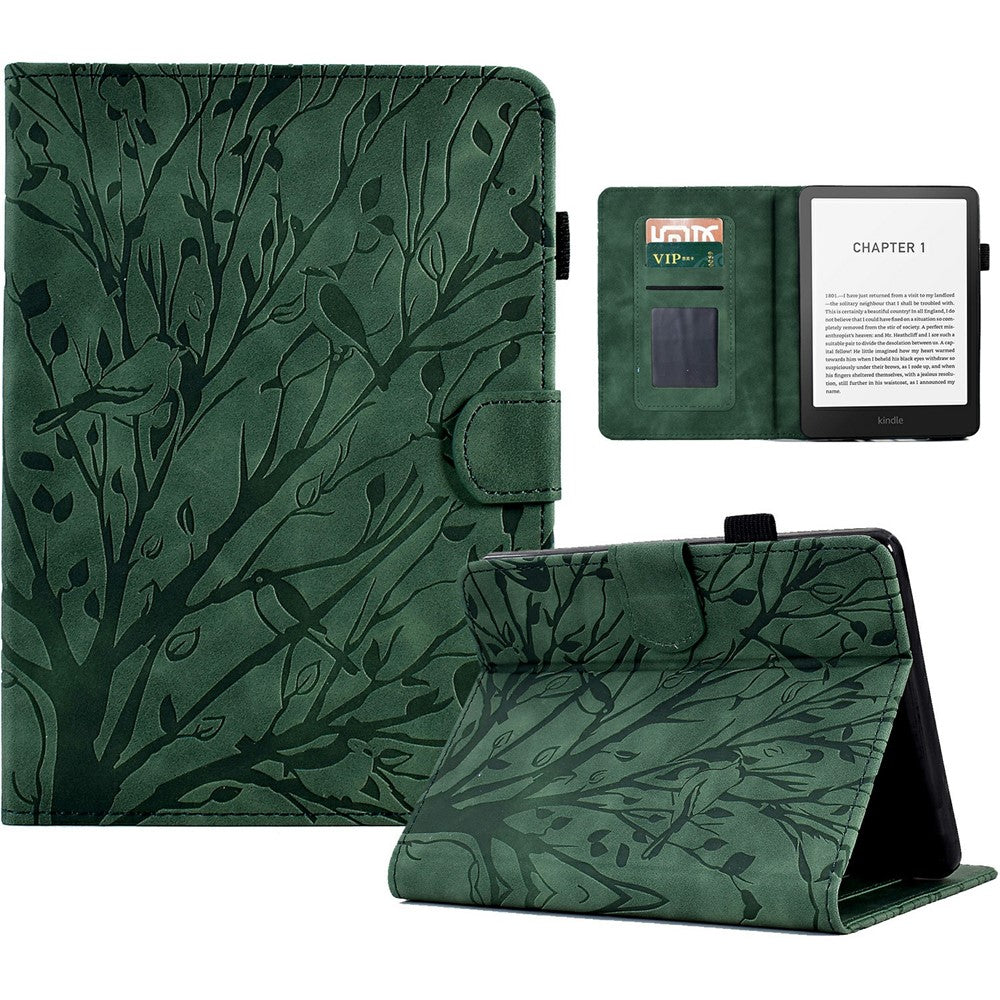 For Amazon Kindle Paperwhite (2024) Leather Case Tree Pattern Card Slots Stand Cover