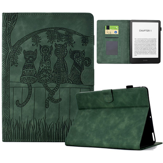 For Amazon Kindle Paperwhite (2024) Case Cats Imprinted PU Leather Card Slots E-Reader Cover