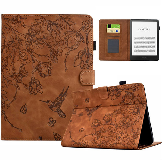 For Amazon Kindle Paperwhite (2024) Case Flower Bird Imprinted Card Holder Leather E-Reader Cover