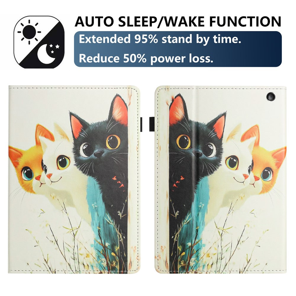 For Amazon Kindle Fire Max 11 2023 Tablet Case Litchi Texture Pattern Printing Leather Cover Auto Sleep  /  Wake with Card Holder