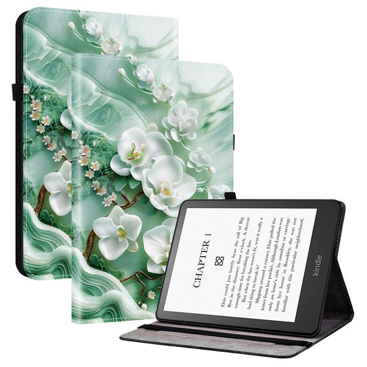For Amazon Kindle Paperwhite (2024) / Kindle Colorsoft Leather Case Pattern Printed Stand Tablet Cover with Card Slots