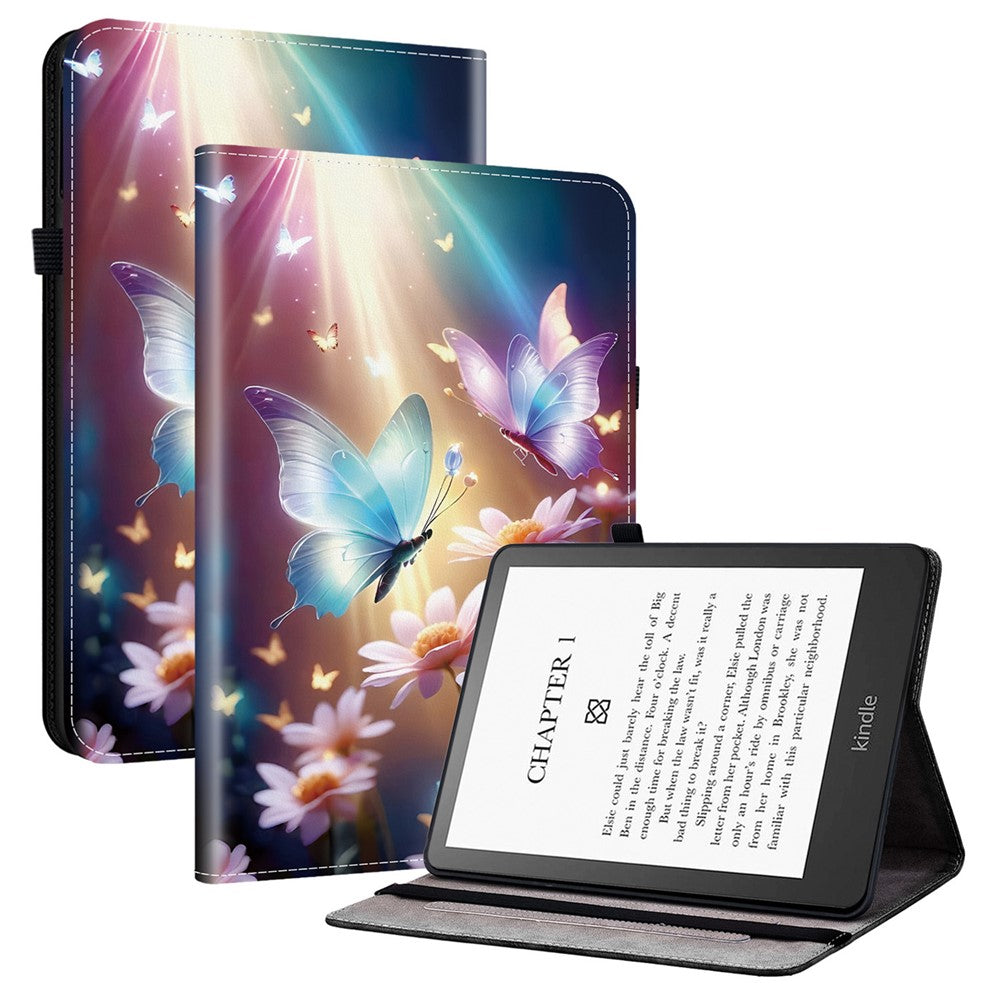 For Amazon Kindle Paperwhite (2024) / Kindle Colorsoft Leather Case Pattern Printed Stand Tablet Cover with Card Slots