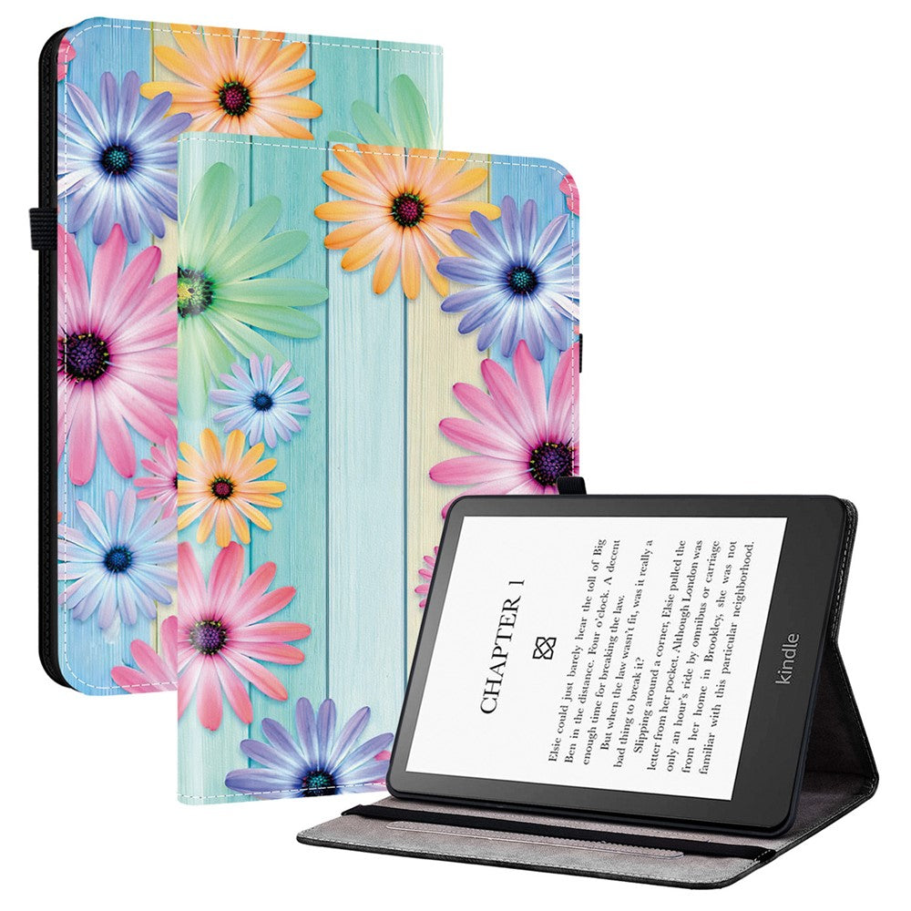 For Amazon Kindle Paperwhite (2024) / Kindle Colorsoft Leather Case Pattern Printed Stand Tablet Cover with Card Slots