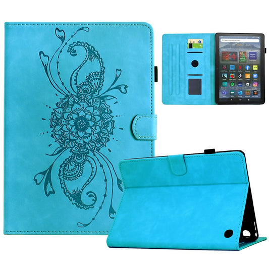 For Amazon Fire 7 (2022) Case Mandala Imprinted Leather Tablet Cover with Card Slots