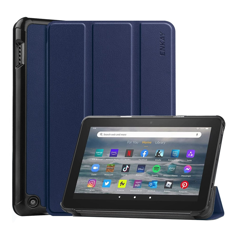 ENKAY HAT PRINCE For Amazon Fire 7 (2022) Tri-fold Stand Tablet Case Auto Wake / Sleep Function PU Leather + PC Protective Cover