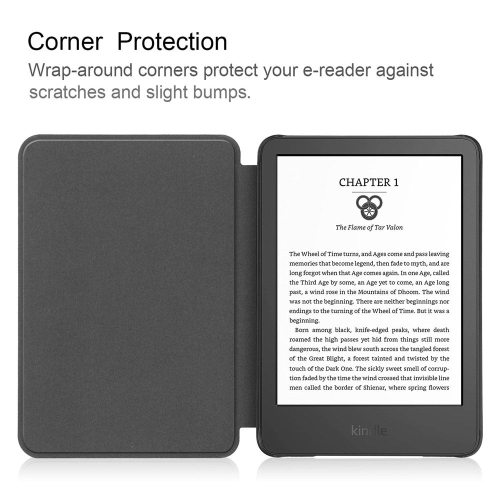 For Amazon Kindle 6 inch (2024) / (2022) Solid Color PU Leather Cover Auto Sleep / Wake Anti-Scratch E-Reader Case