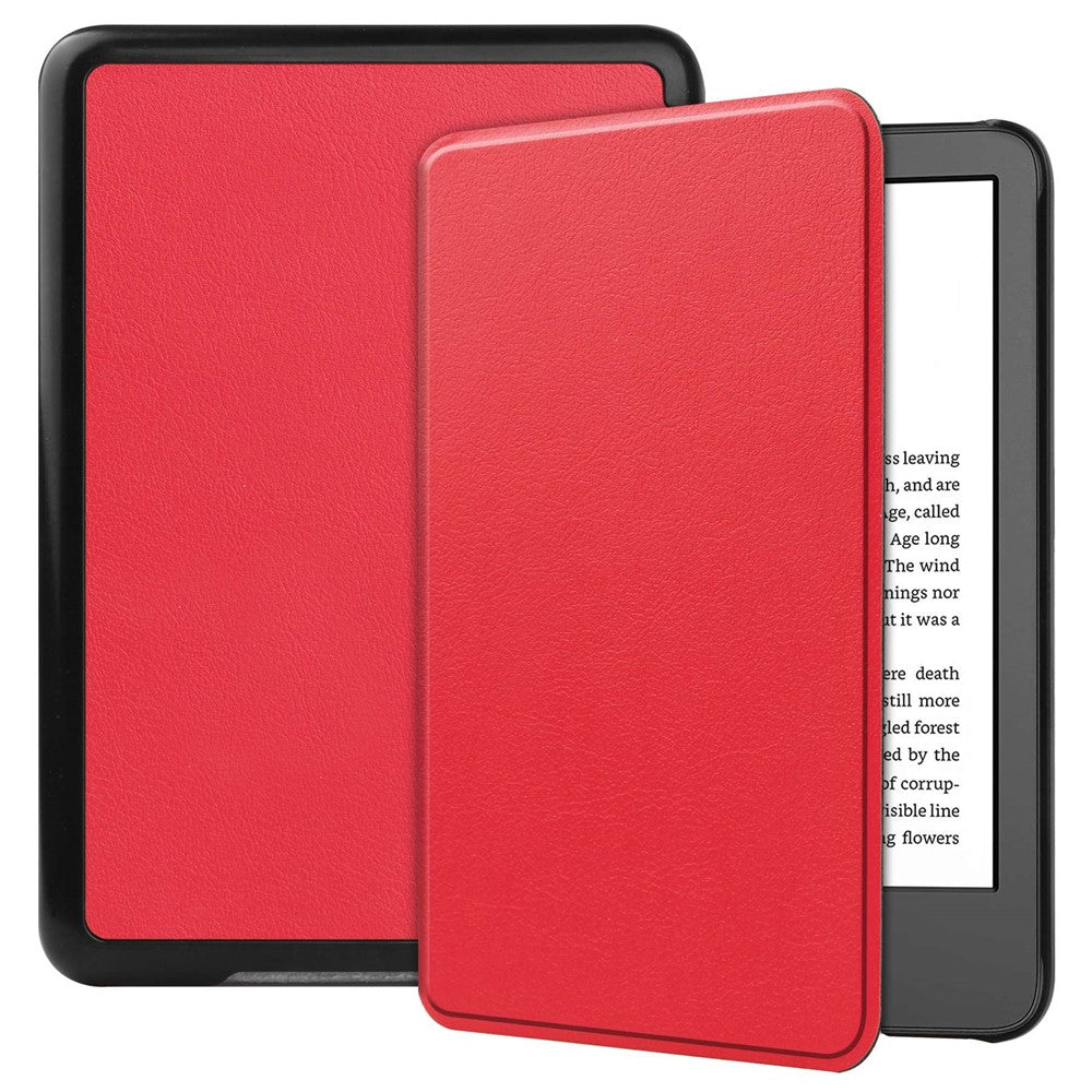 For Amazon Kindle 6 inch (2024) / (2022) Solid Color PU Leather Cover Auto Sleep / Wake Anti-Scratch E-Reader Case