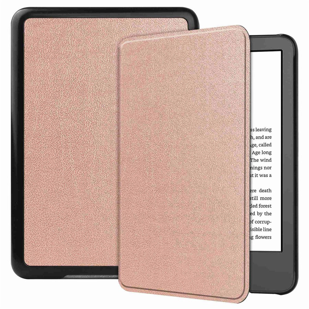 For Amazon Kindle 6 inch (2024) / (2022) Solid Color PU Leather Cover Auto Sleep / Wake Anti-Scratch E-Reader Case