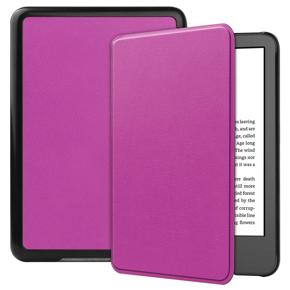 For Amazon Kindle 6 inch (2024) / (2022) Solid Color PU Leather Cover Auto Sleep / Wake Anti-Scratch E-Reader Case
