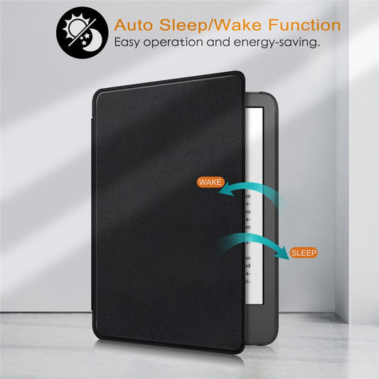 For Amazon Kindle 6" (2022) PU Leather Folio Case Auto Sleep / Wake Feature Solid Color Tablet Cover
