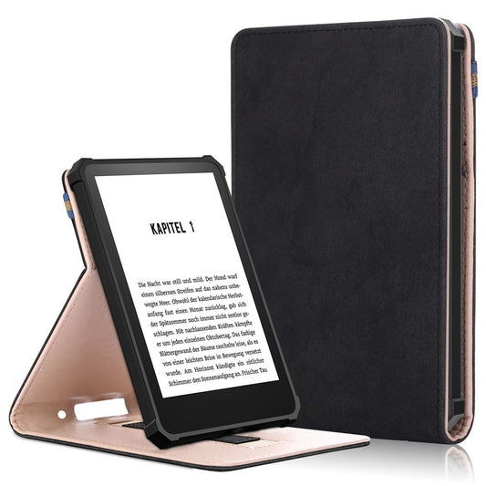 For Amazon Kindle 6" (2022) Adjustable Stand Stitching PU Leather + TPU Case Solid Color E-Reader Cover with Inner Hand Strap