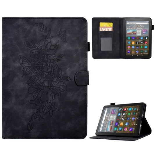 For Amazon Kindle Youth Edition 2022 Stitching PU Leather Auto Sleep / Wake Smart Cover Butterfly Flower Pattern Imprinted Folio Stand Card Slot Tablet Case