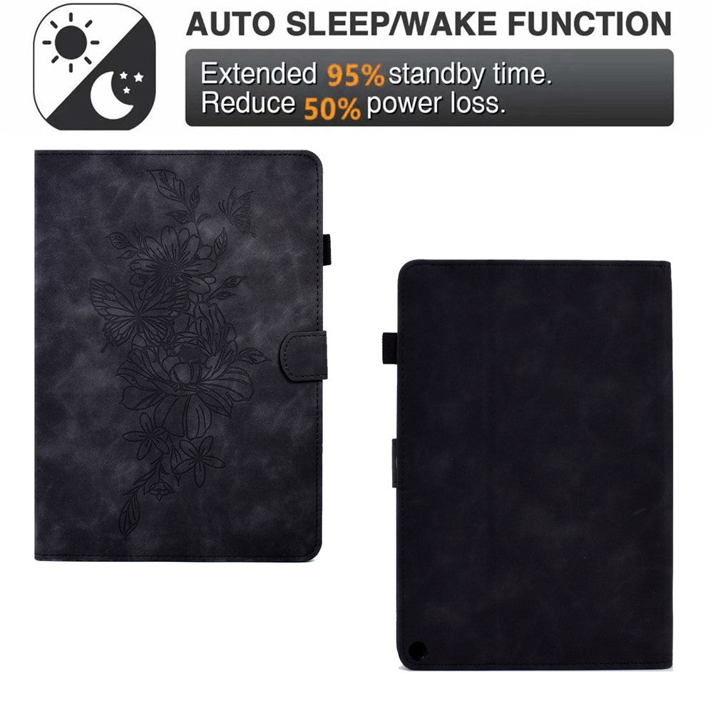 For Amazon Fire HD 8 (2020) Butterfly Flower Pattern Imprinted PU Leather Folio Flip Shell Stitching Line Stand Card Holder Tablet Cover with Auto Wake / Sleep Feature