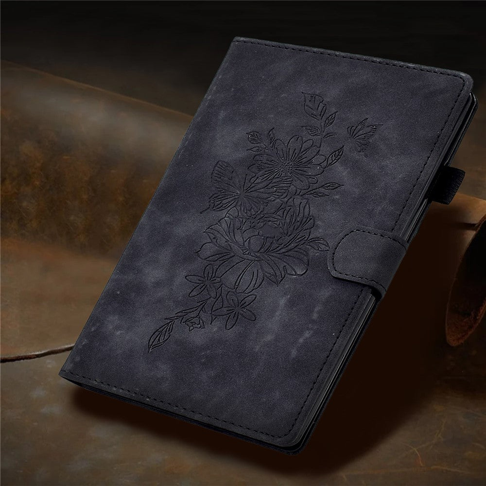 For Amazon Fire HD 8 (2020) Butterfly Flower Pattern Imprinted PU Leather Folio Flip Shell Stitching Line Stand Card Holder Tablet Cover with Auto Wake / Sleep Feature