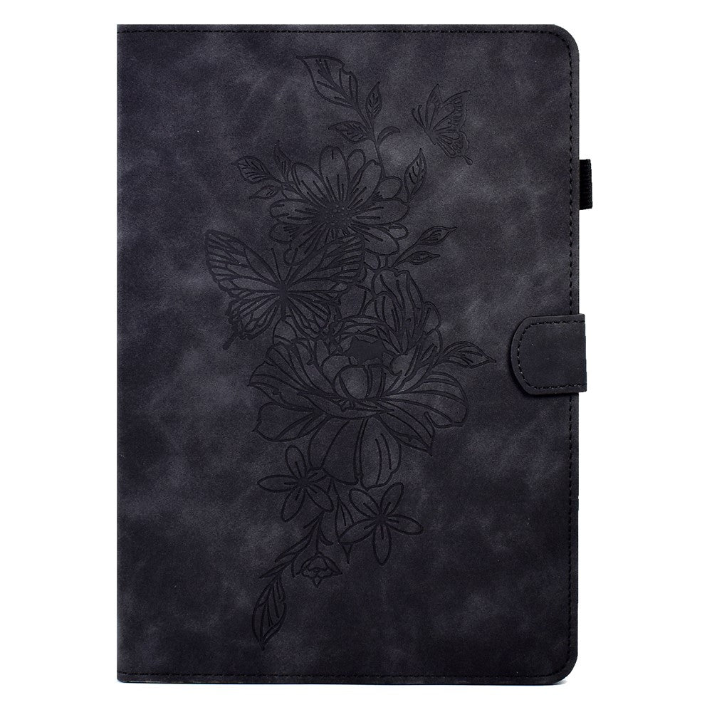 For Amazon Fire HD 8 (2020) Butterfly Flower Pattern Imprinted PU Leather Folio Flip Shell Stitching Line Stand Card Holder Tablet Cover with Auto Wake / Sleep Feature