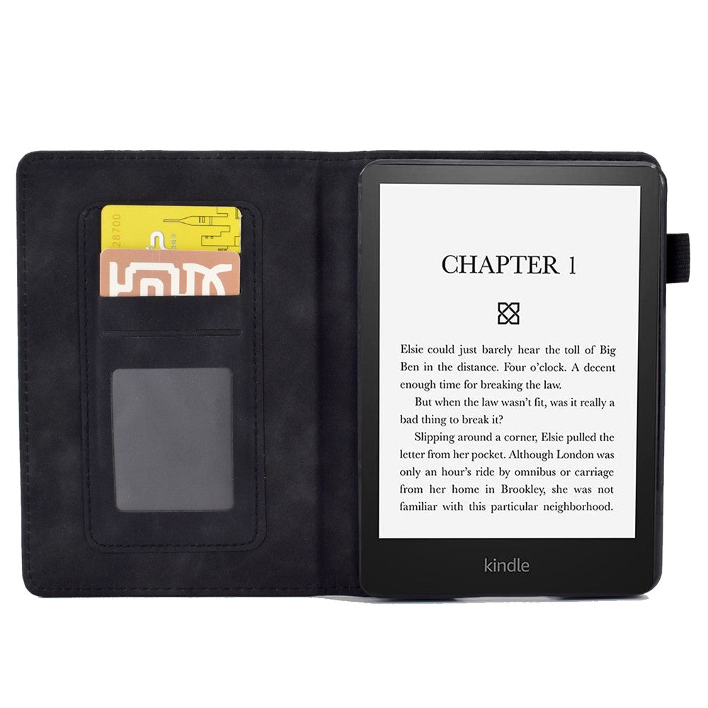For Amazon Kindle Paperwhite 5 (2021) Butterfly Flower Pattern Imprinted Folio Smart Cover Stitching Line PU Leather Stand Tablet Case with Card Holder