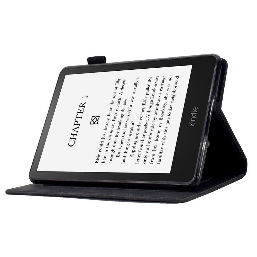 For Amazon Kindle Paperwhite 5 (2021) Butterfly Flower Pattern Imprinted Folio Smart Cover Stitching Line PU Leather Stand Tablet Case with Card Holder