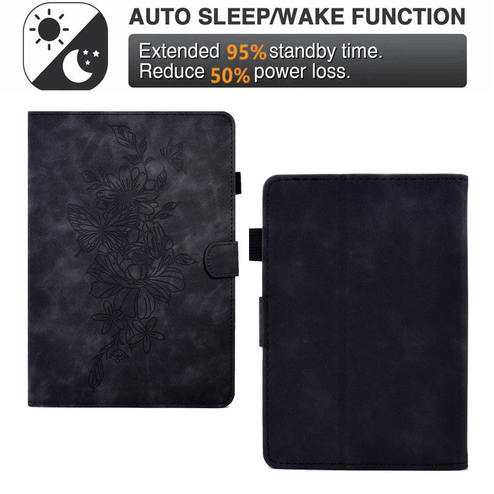 For Amazon Kindle Paperwhite 5 (2021) Butterfly Flower Pattern Imprinted Folio Smart Cover Stitching Line PU Leather Stand Tablet Case with Card Holder