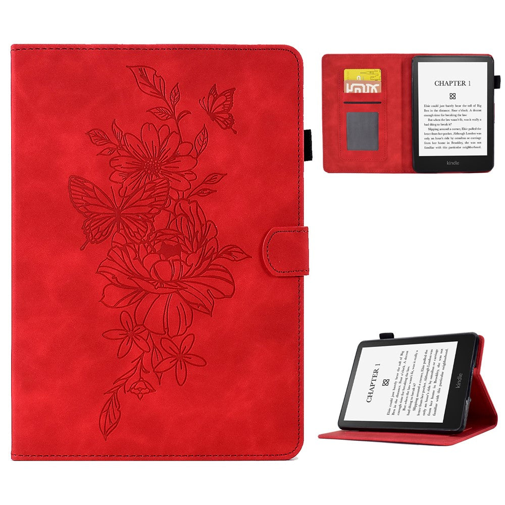 For Amazon Kindle Paperwhite 1 / 2 / 3 / 4 PU Leather Smart Stand Protective Case Butterfly Flower Pattern Imprinted Card Holder Tablet Cover