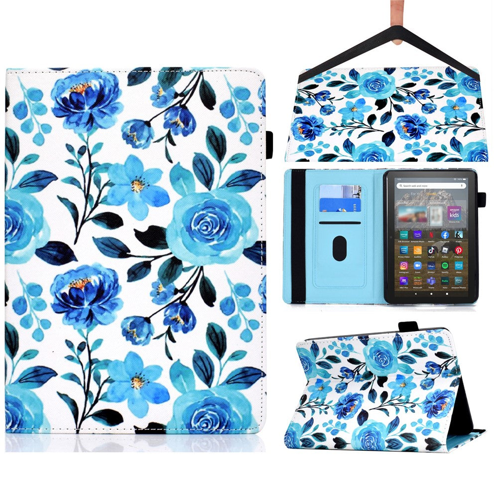 For Amazon Kindle Youth Edition 2022 PU Leather Book Style Flip Tablet Case Pattern Printing Card Holder Shockproof Cover with Elastic Band