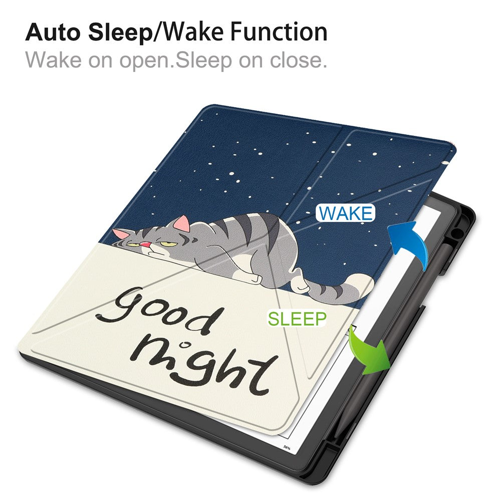 For Amazon Kindle Scribe Pattern Printing Design Leather E-Reader Case Origami Stand Cover E-book Reader Shell with Auto Wake / Sleep