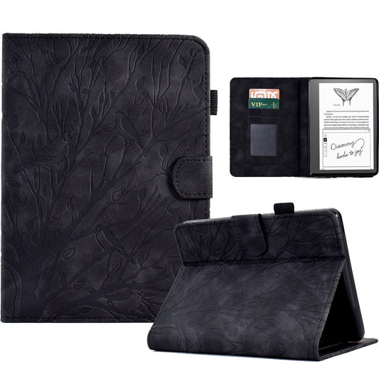 For Amazon Kindle 11th (2024) / 6'' (2022) Leather E-Reader Case Imprinted Tree Stand Card Holder Cover