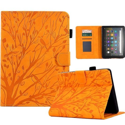 For Amazon Kindle Paperwhite 5 (2021) Imprinted Tree Leather Tablet Case Card Holder Tablet Stand Cover