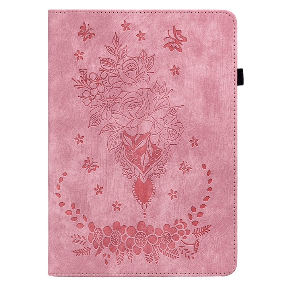 For Amazon Fire 7 (2022) PU Leather Stand Cover Butterfly Rose Imprinted Anti-drop Tablet Case with Card Slots