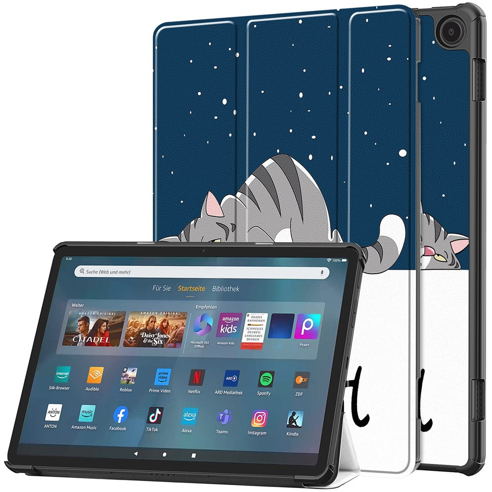For Amazon Fire Max 11 Auto Wake / Sleep PU Leather Tablet Case Tri-fold Stand Pattern Printed Cover