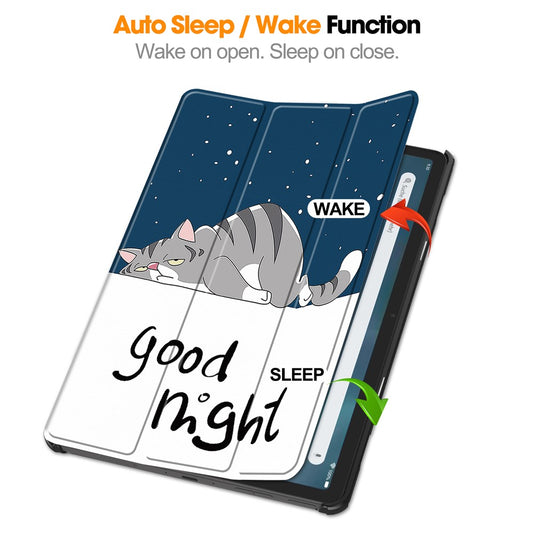 For Amazon Fire Max 11 Auto Wake / Sleep PU Leather Tablet Case Tri-fold Stand Pattern Printed Cover