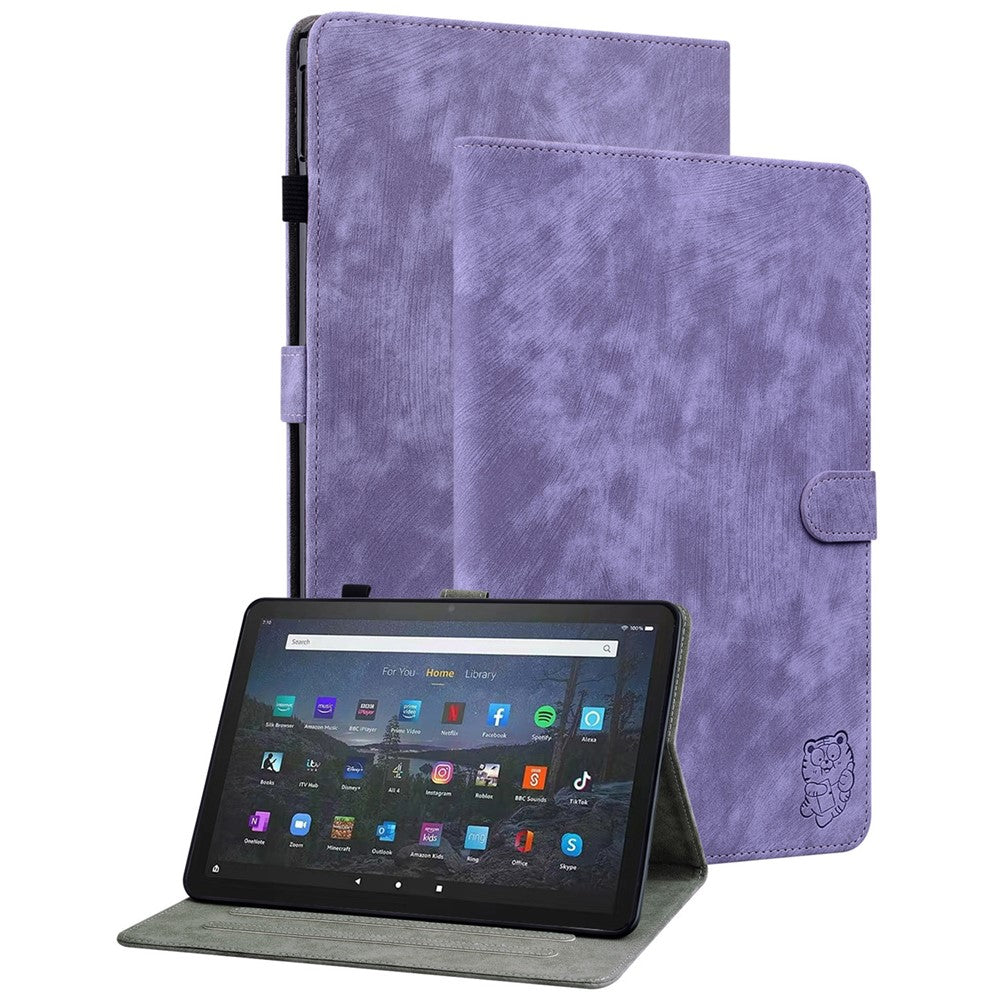 For Amazon Fire Max 11 Anti-Slip Stand Cover PU Leather Cute Tiger Pattern Card Slots Tablet Case