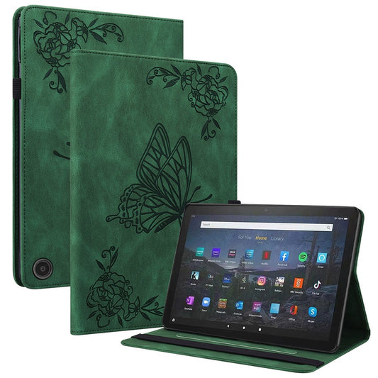 For Amazon Fire Max 11 PU Leather Tablet Case Imprinted Butterfly Flower Stand Flip Cover with Card Holder