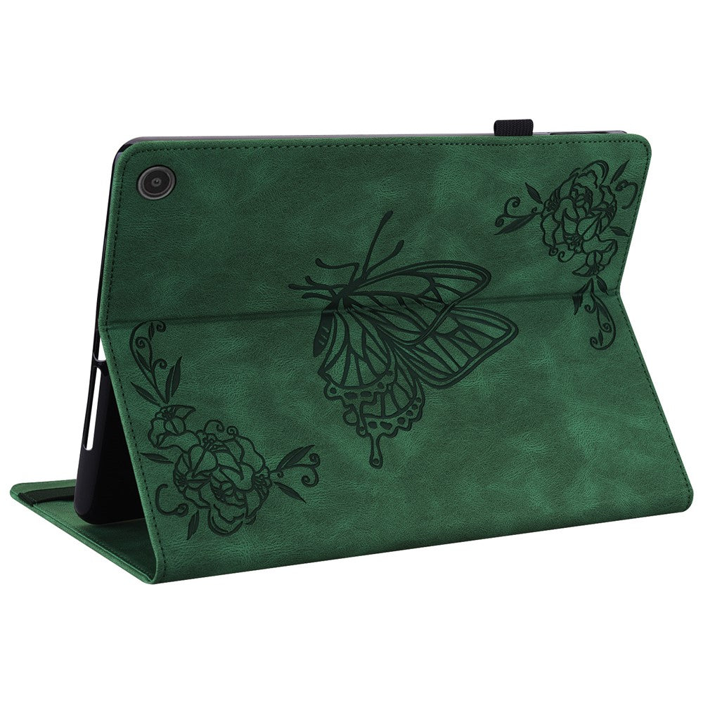 For Amazon Fire Max 11 PU Leather Tablet Case Imprinted Butterfly Flower Stand Flip Cover with Card Holder