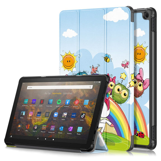 For Amazon Fire HD 10 (2023) PU Leather Tri-fold Stand Case Pattern Printing Auto Wake / Sleep Tablet Cover