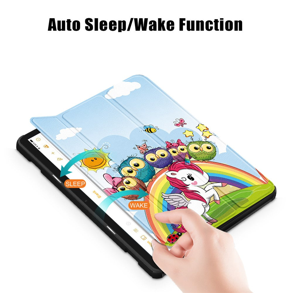 For Amazon Fire HD 10 (2023) PU Leather Tri-fold Stand Case Pattern Printing Auto Wake / Sleep Tablet Cover