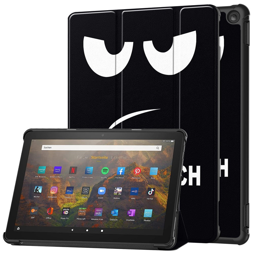 For Amazon Fire HD 10 (2023) PU Leather Tablet Case Tri-fold Stand Pattern Printing Tablet Cover